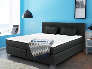 Boxspringbett Rimini schwarz 180 x 200 cm inkl. Matratzen, Topper und Kissen