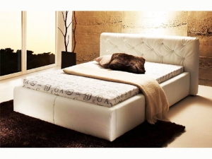 Lederbett Modena weiss mit Glitzersteinen 140 x 200 cm inkl. Matratze und Rollrost