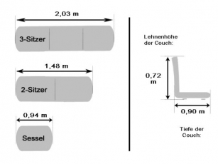 Couch York 3/2/1 in Chesterfield-Optik antikbraun mit Nieten