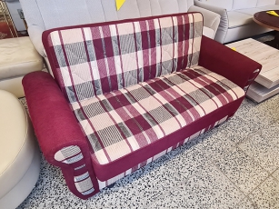 2-Sitzer Couch mit Bettkasten rot/beige kariert (gebraucht)