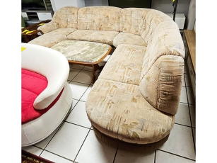 U-Couch mit Bettkasten beige-braun gemustert (gebraucht)