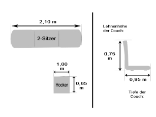 Ledercouch schwarz mit Hocker und verstellbaren Armlehnen (gebraucht)