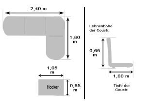 Eckcouch mit Hocker türkis/grau mit LED-Beleuchtung (gebraucht)