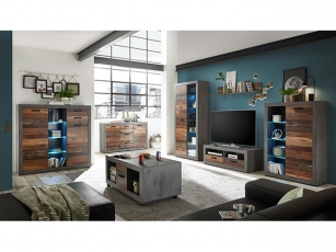 Highboard &quote;Indiana&quote; betonoxid/old wood inklusive LED-Beleuchtung
