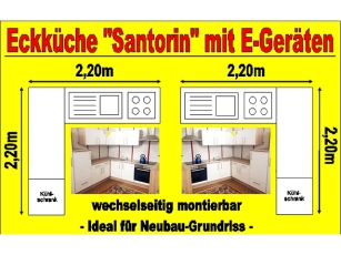 Eckküche &quote;Santorin&quote; mit Geräten sonoma-eiche / hochglanz-weiss (NEU)