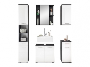 Bad-Hochschrank &quote;Orlando&quote; hochglanz-weiss/norwegische-pinie