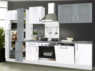 Küchenblock Gina mit Geräten beton-optik / hochglanz-weiss (NEU)