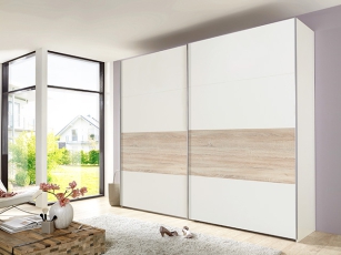 Schwebetürenschrank &quote;Bert&quote; 2-türig eiche sägerau/weiss