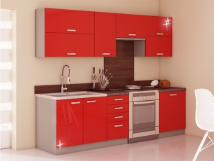 Spülenschrank "Rose 80 ZL" mit Einbauspüle 80cm hochglanz-rot/grau