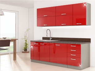 Spülenschrank "Rose 80 ZL" mit Einbauspüle 80cm hochglanz-rot/grau