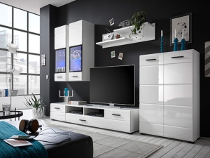 Wohnwand Attac 4 hochglanz-weiss inklusive blaue LED-Beleuchtung