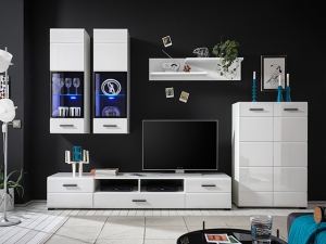 Wohnwand Attac 4 hochglanz-weiss inklusive blaue LED-Beleuchtung