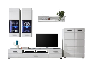 Wohnwand Attac 4 hochglanz-weiss inklusive blaue LED-Beleuchtung