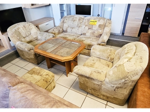 Couch 3/2/1 rot/beige kariert mit Schlaffunktion und Bettkästen (gebraucht)