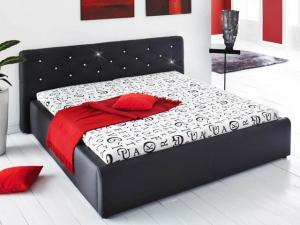 Doppelbett Verona schwarz mit Glitzersteinen 180 x 200 cm inkl. Matratzen und Rollroste