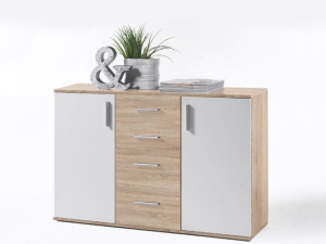 Kommode Bobby mit 2-türig mit 4 Schubkästen sonoma-eiche/weiss