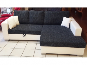 Moderne Eckcouch Tango mit Schlaffunktion und Kissen dunkelgrau-meliert/weiss (gebraucht)