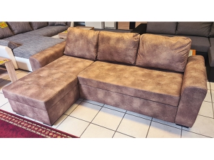 Moderne Eckcouch &quote;Poll&quote; mit Schlaffunktion, Bettkasten und Kissen tobago beige