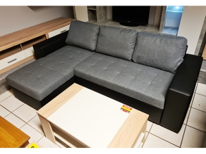 Moderne Eckcouch Jan mit Schlaffunktion, Bettkasten und Kissen schwarz-anthrazit