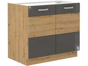 Spülenschrank Artisan 80 ZL mit Einbauspüle 80cm hochglanz-grau/artisan-eiche