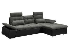 Moderne Eckcouch Karol mit Schlaffunktion, Bettkasten und Kissen weiss/grau-meliert