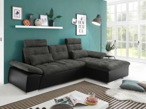 Moderne Eckcouch Karol mit Schlaffunktion, Bettkasten und Kissen weiss/grau-meliert