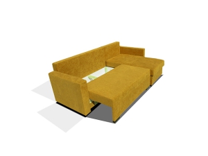Moderne Eckcouch Kacper mit Schlaffunktion, Bettkästen und Kissen gelb